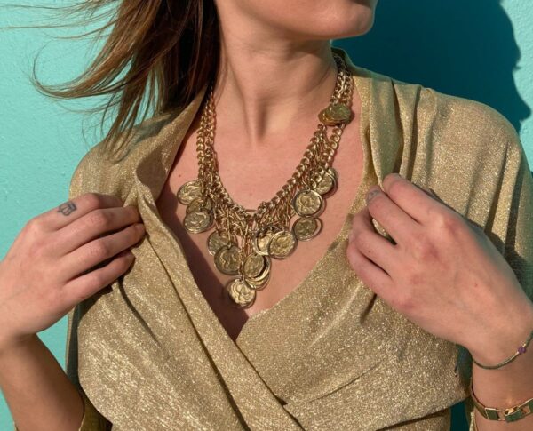 product details: 1980S DANGLING ROMAN COIN CHAIN BELT | NECKLACE photo