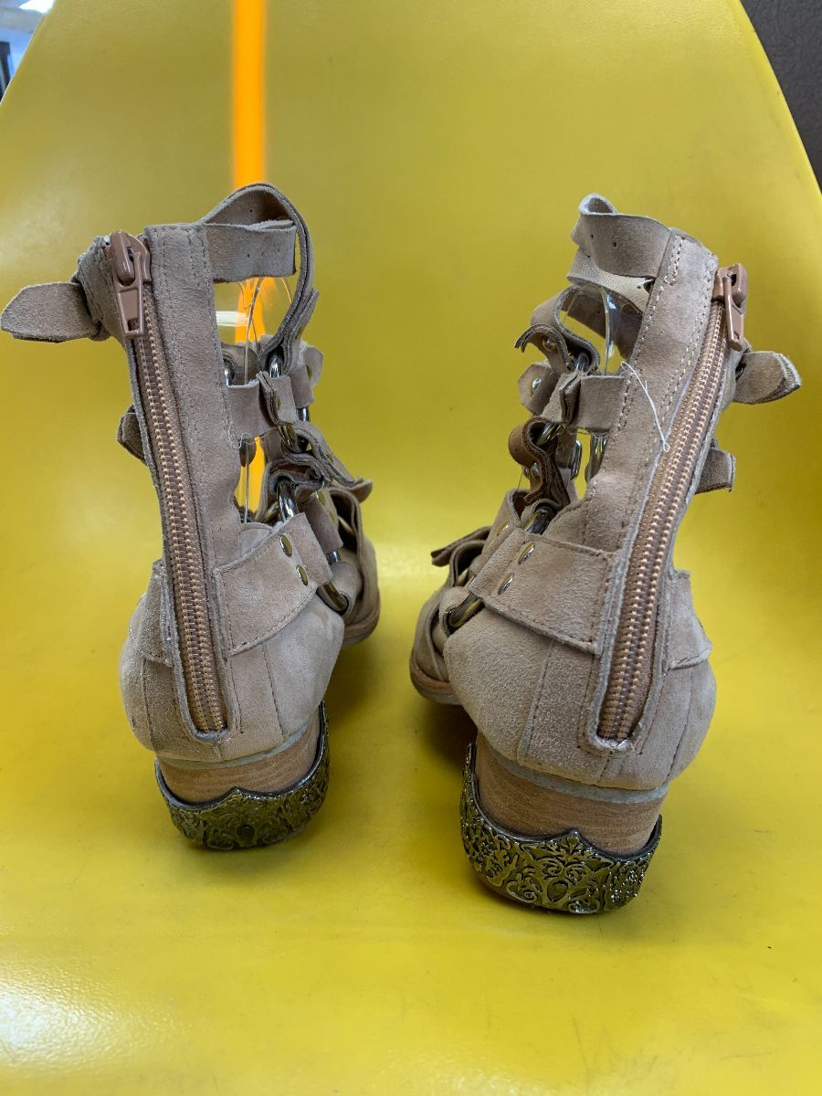 As Is Jeffrey Campbell Temeku Strappy Ankle Boot Ornate Metal Heel And Toe Cap Boardwalk Vintage