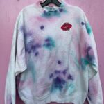 FUN PASTEL DYED CREWNECK SWEATSHIRT RUBY RED HOTS EMBROIDERY