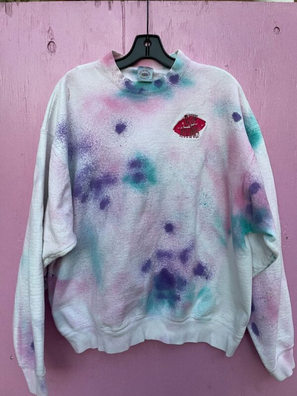 product details: FUN PASTEL DYED CREWNECK SWEATSHIRT RUBY RED HOTS EMBROIDERY photo