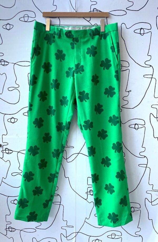 product details: ST PATRICKS DAY SHAMROCK CLOVER PRINT TROUSERS photo