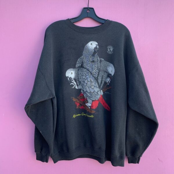product details: AFRICAN GRAY PARROT GRAPHIC PULLOVER CREW NECK SWEATSHIRT photo