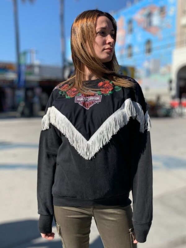 product details: HARLEY DAVIDSON FRONT AND BACK ROSES AND FRINGES SWEATSHIRT photo