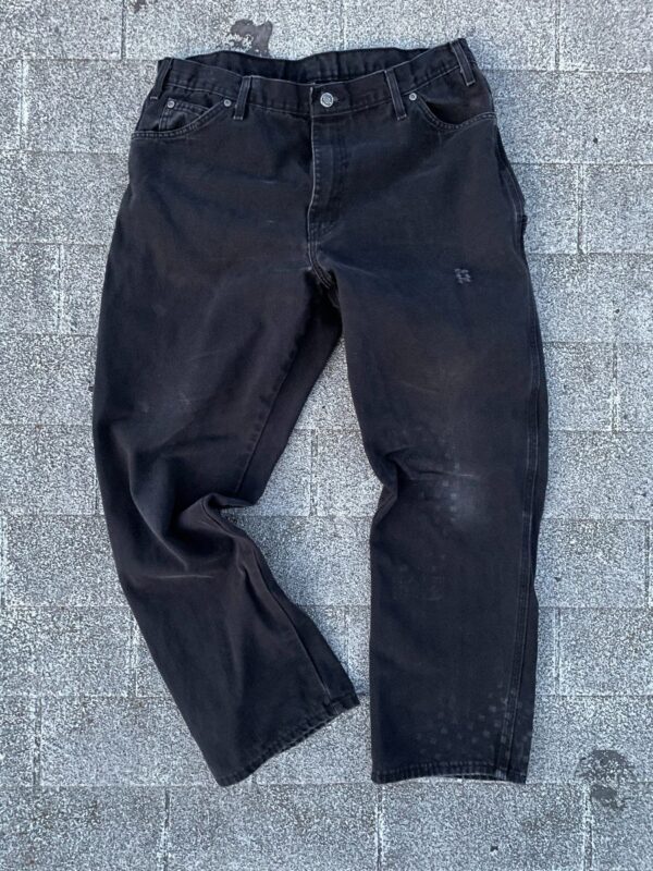 product details: HEAVY WORN-IN DICKIES FADED BLACK & DISTRESSED WORK WEAR CARPENTER PANTS photo
