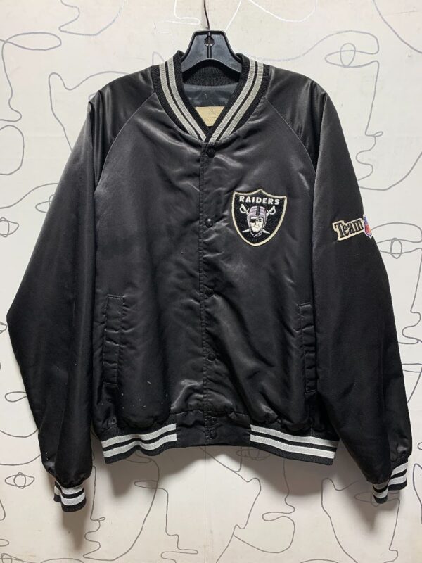 product details: NFL LOS ANGELES RAIDERS SATIN BUTTON UP JACKET AS-IS photo