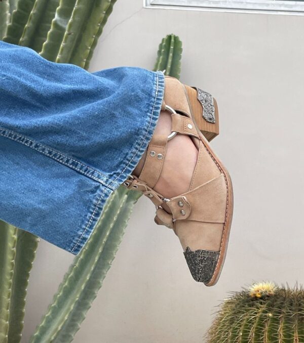 product details: AS-IS JEFFREY CAMPBELL TEMEKU STRAPPY ANKLE BOOT ORNATE METAL HEEL & TOE CAP photo