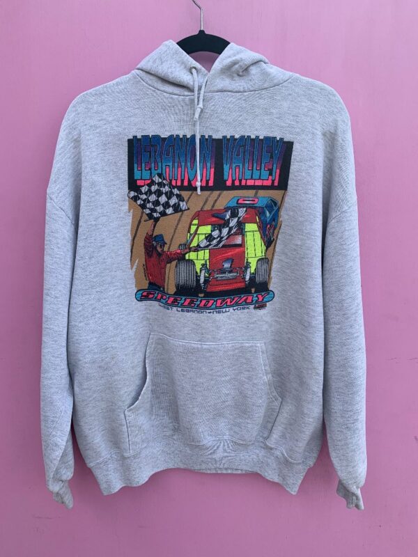 product details: LEBANON VALLEY NEW YORK SPEEEDWAY RACING GRAPHIC HOODED SWEATSHIRT AS-IS photo
