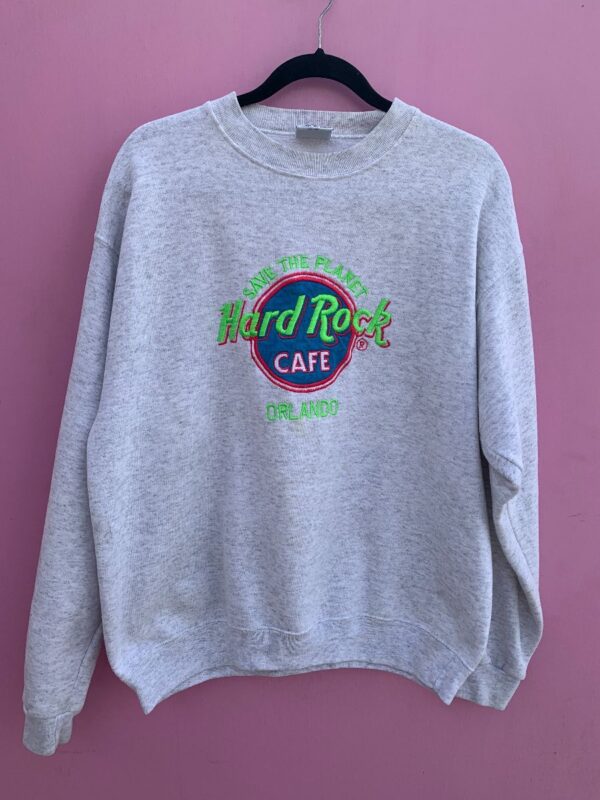product details: SAVE THE PLANET NEON EMBROIDERED HARD ROCK CAFE ORLANDO PULLOVER SWEATSHIRT AS-IS photo