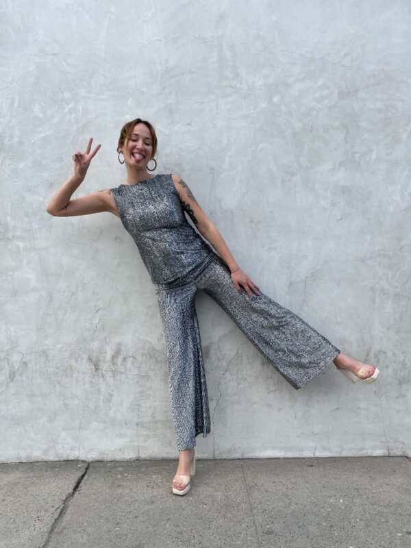 product details: AS-IS 1960S LUREX TWO PIECE SET TANK TOP & WIDE LEG PANTS photo