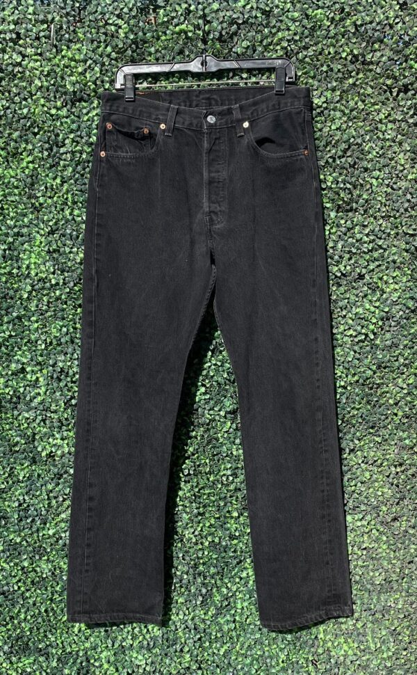 product details: CLASSIC BLACK WASH LEVIS 501 DENIM JEANS MADE IN USA photo