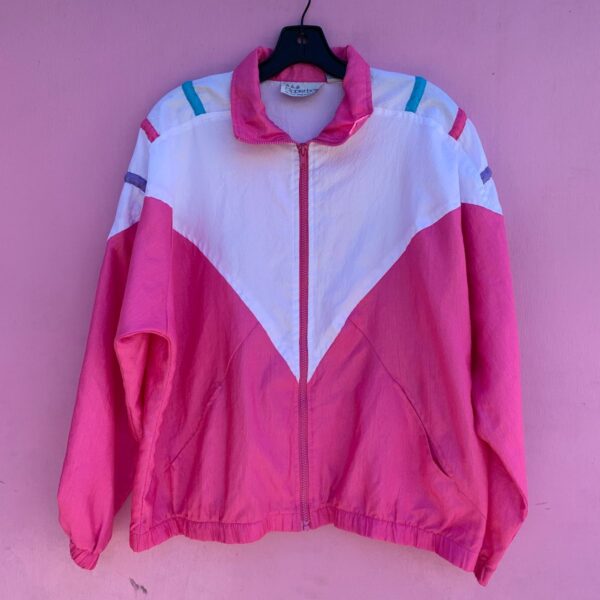 product details: 1980S PASTEL COLORBLOCK POLYESTER ZIP UP WINDBREAKER photo