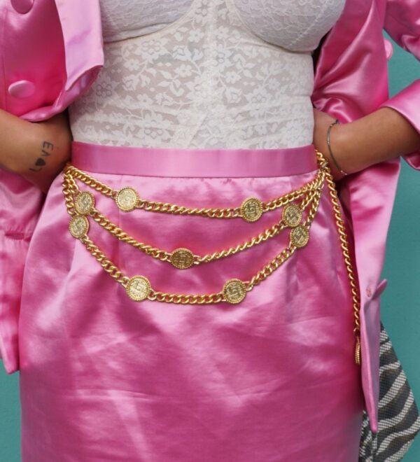 product details: 1980S LAYERED CHAIN LINK BELT WITH COIN EMBELLISHMENTS photo