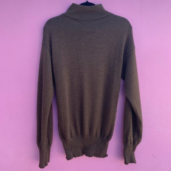 product details: AS-IS DARK OLIVE GREEN WOOL HALF BUTTON UP SWEATER photo