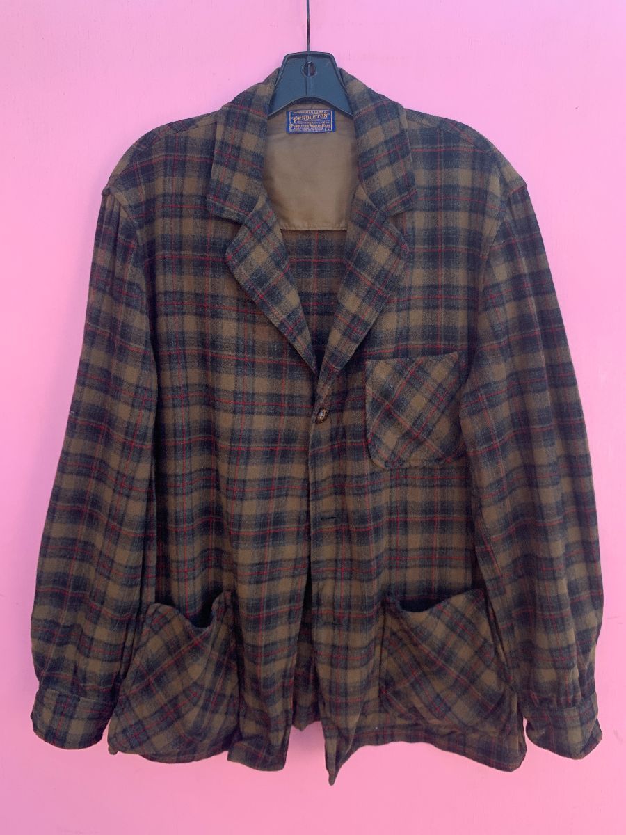 100% Wool Pendleton Button Up Flannel Bed Jacket | Boardwalk Vintage