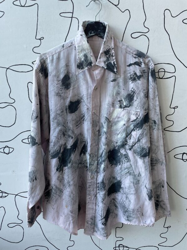 product details: CUSTOM PINK DYED HAND BRUSH STROKE PAINTED L/S BUTTON UP SHIRT photo