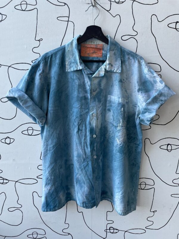 product details: CUSTOM BLUE DYED S/S BUTTON UP WORK SHIRT SHORT CUT photo