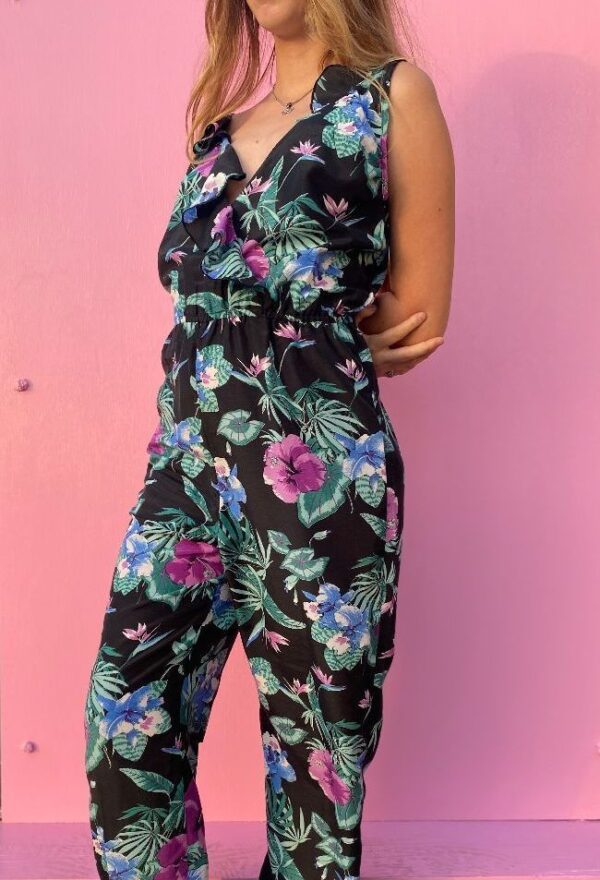product details: JUMPSUIT, SLEEVELESS WITH SPAGHETTI STRAPS, HAWAIIAN FLORAL PRINT photo