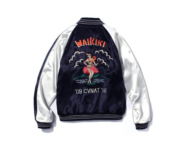 product details: EMBROIDERED 2 TONE SILKY ZIPUP WAIKIKI SOUVENIR JACKET photo