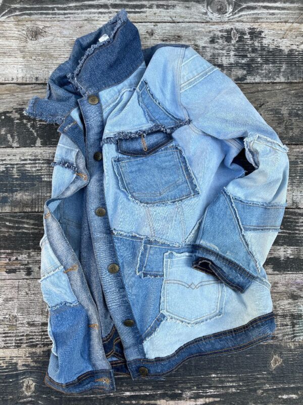 product details: COOL Y2K STRETCH OVERSIZED DENIM PATCHWORK JACKET photo