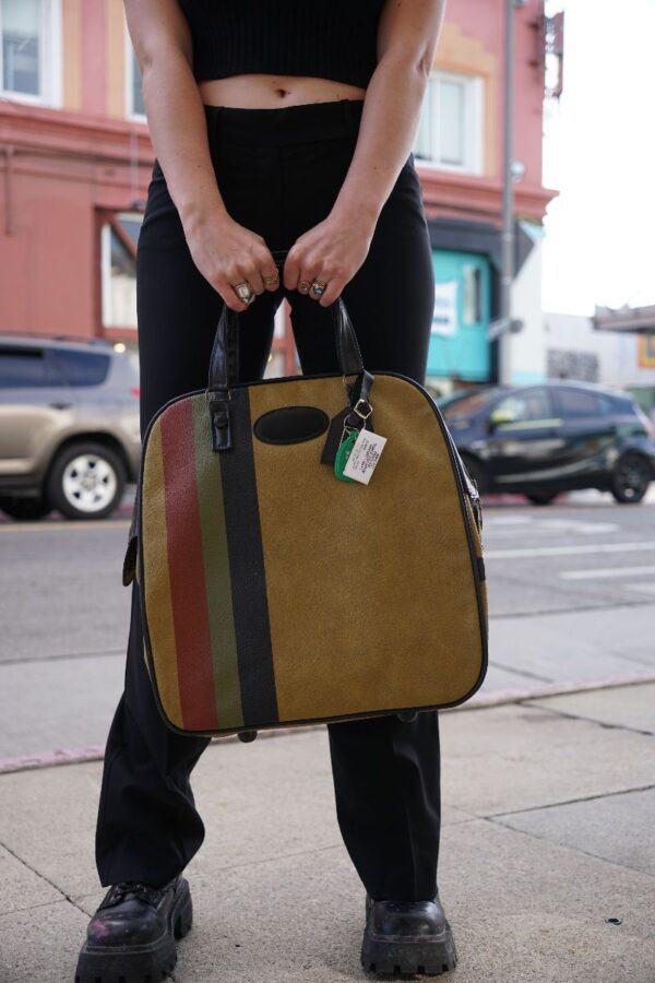 product details: ADORABLE STRIPE TEXTURED LEATHER LOCKABLE BOWLING BAG photo