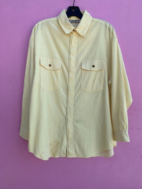 product details: CANARY YELLOW CORDUROY LONG SLEEVE BUTTON UP SHIRT photo