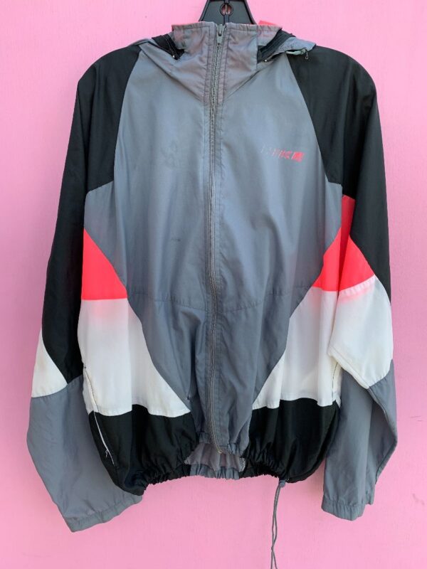 product details: 1990S COLOR BLOCK ZIP UP HOODED WINDBREAKER NEON COLOR WAY GREY TAG AS-IS photo