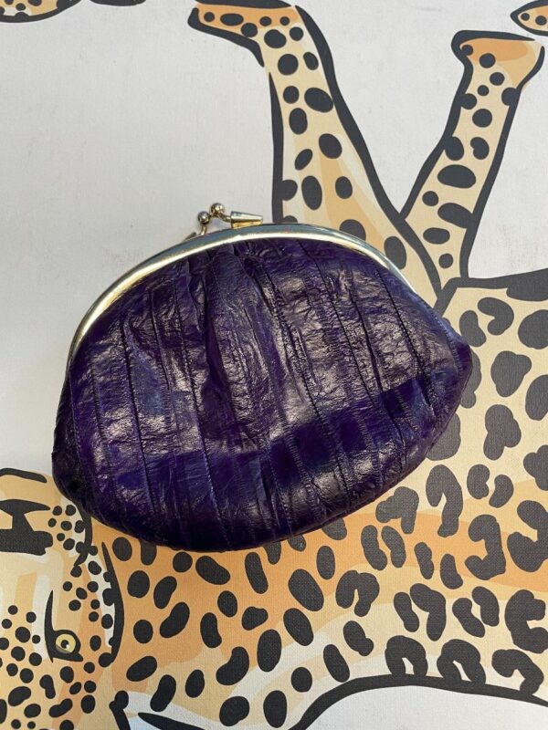 product details: AS-IS 1980S PURPLE EEL LEATHER COIN PURSE SILK LINING photo