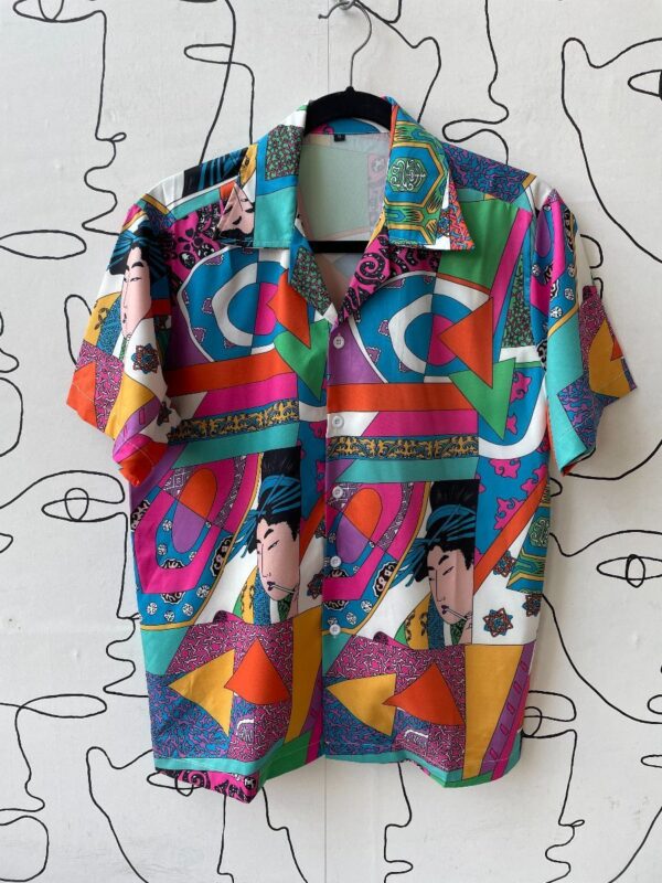 product details: FUN ALLOVER JAPANESE COLORFUL POP ART PRINT SHORT SLEEVE BUTTON DOWN SHIRT photo