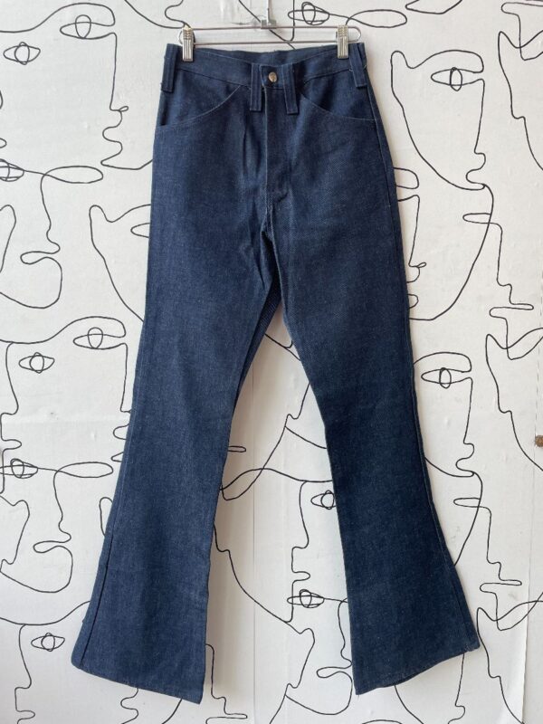 product details: 1970S DEADSTOCK RAW DENIM JEANS FLARED BELL BOTTOM JEANS  100% COTTON NWT NOS photo