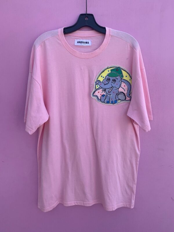 product details: CUSTOM MADE RECYCLED TEXTILE TSHIRT CUSTOM HAND PAINTED ELEPHANT PATCH photo