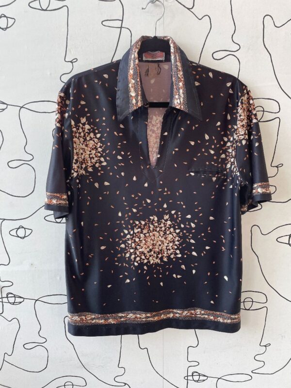 product details: UNIQUE JEWEL PRINT COLLARED DEEP V-NECK POLYESTER DISCO SHIRT WITH INNER POCKET photo