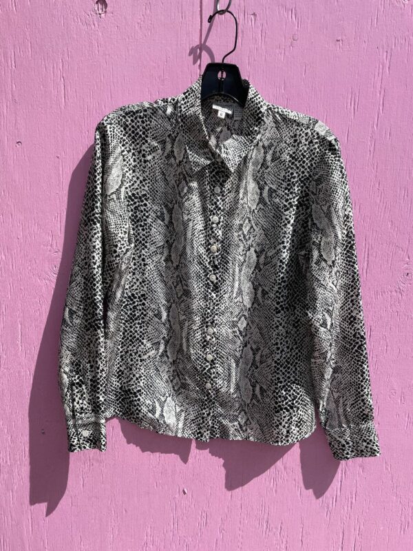 product details: 1990S SNAKE PRINT LONG SLEEVE BUTTON DOWN SILK BLOUSE photo