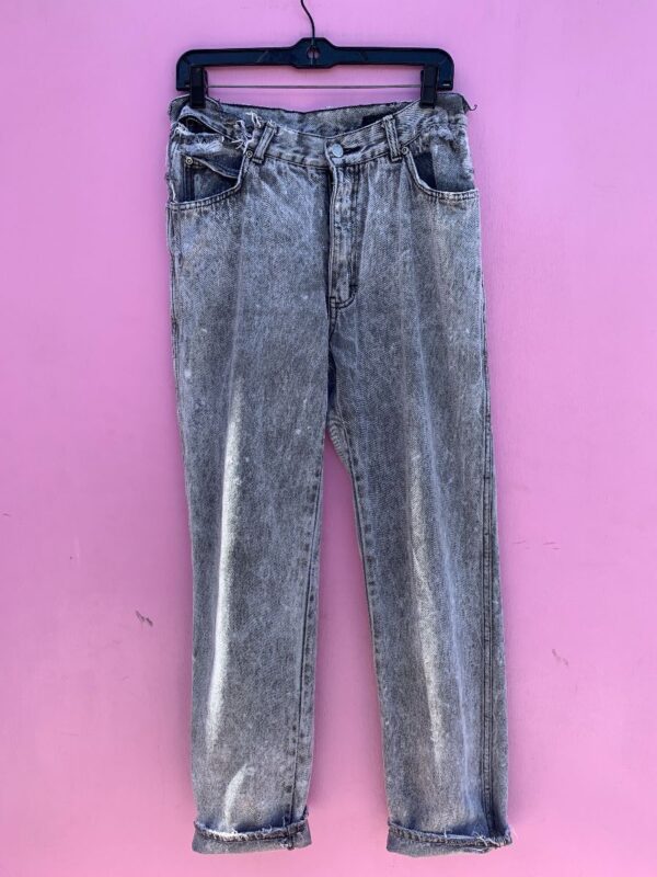 product details: 1990S RAD FULLY DISTRESSED GREY ACID WASH GREY DENIM JEANS AS-IS photo