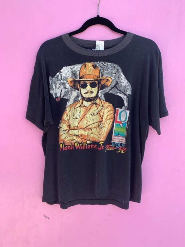 product details: HANK WILLIAMS JR TOUR 90 DESTROYED & BLOWN-OUT TEE THIN SHEER FABRIC photo