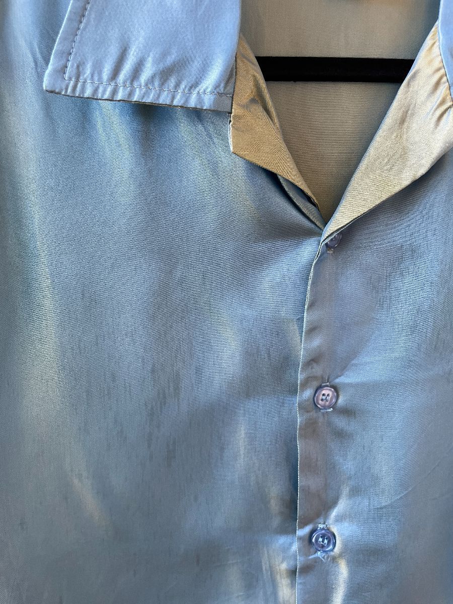 1990s Iridescent Shiny Rayon Blend Short Sleeve Button-up Shirt Boxy ...