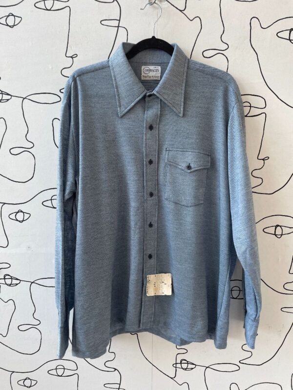 product details: DEADSTOCK FAUX CHAMBRAY CONTRAST STITCHING POLYESTER BLEND LONG SLEEVE BUTTON-UP SHIRT photo