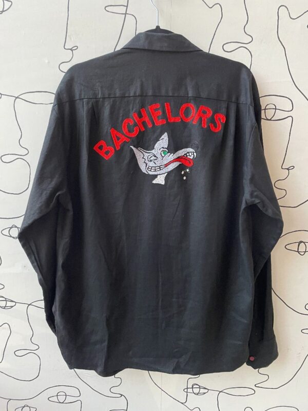 product details: 1990S CUSTOM BACHELORS WOLF CHAIN STITCHED EMBROIDERED LONG SLEEVE BUTTON UP SHIRT photo