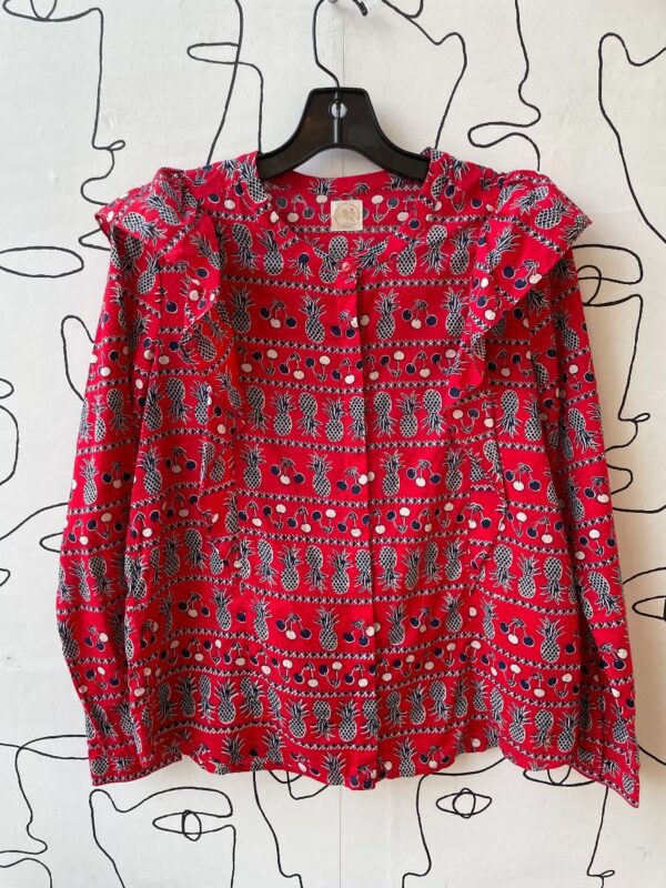 product details: ADORABLE PINEAPPLE & CHERRY PRINTED COTTON L/S BLOUSE photo