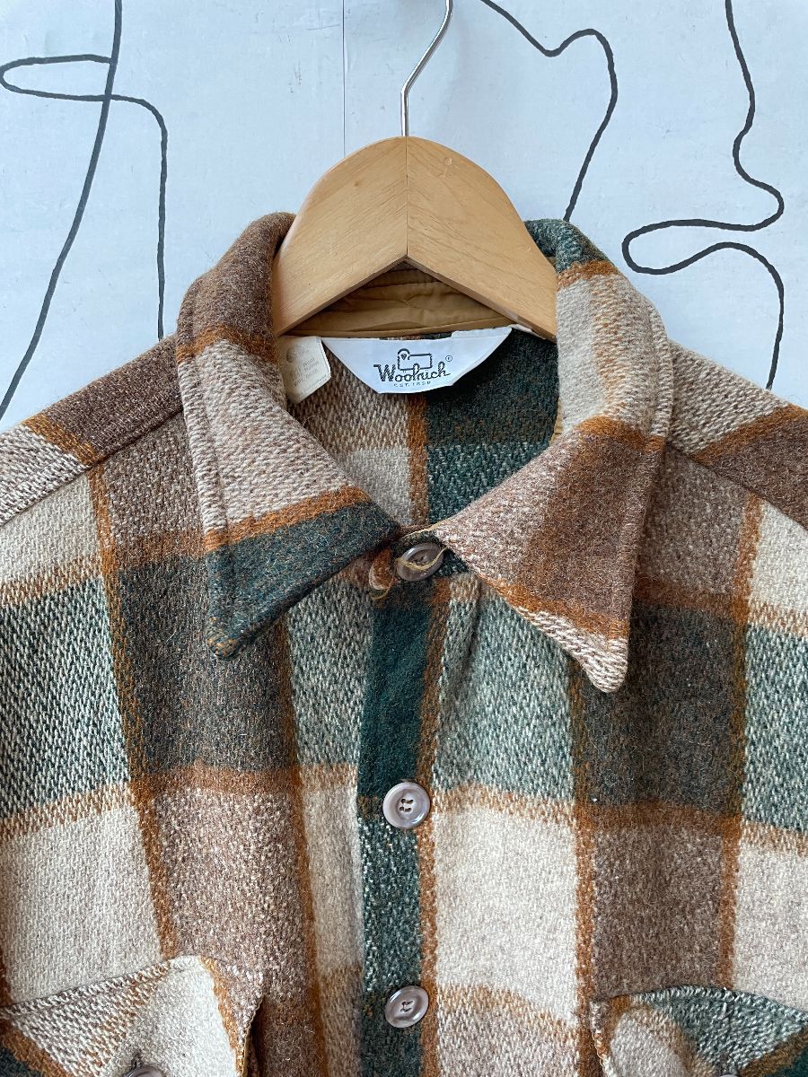 Woolrich Heavy Button Down Wool Plaid Design Flannel Jacket