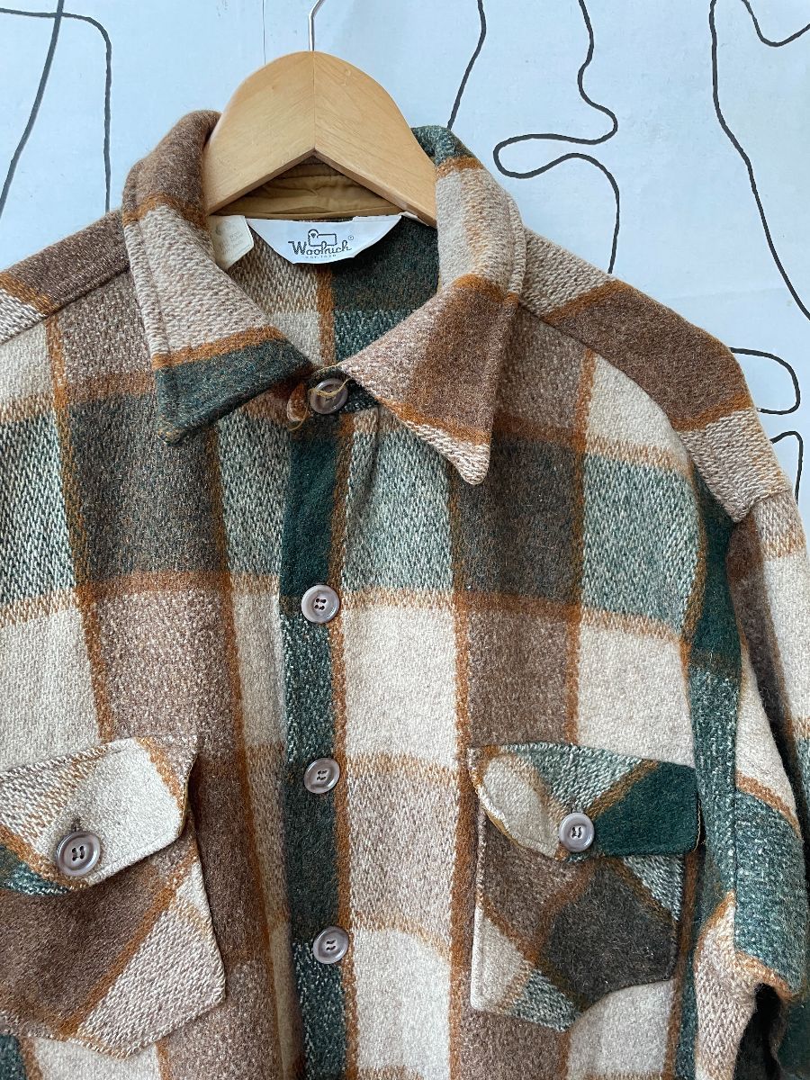 Woolrich Heavy Button Down Wool Plaid Design Flannel Jacket