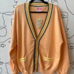 1980S DEADSTOCK 100% COTTON SORBET COLORED CARDIGAN SWEATER STRIPED COLLAR