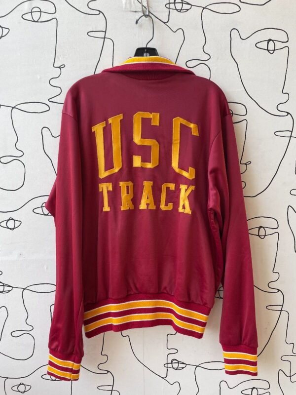 product details: RETRO 1980S USC TROJANS EMBROIDERED TRACK JACKET WITH ZIPPER POCKETS photo