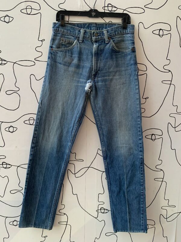 product details: AS-IS PERFECTLY FADED ZIPPER FLY STRAIGHT LEG LEVIS ORANGE TAB JEANS photo
