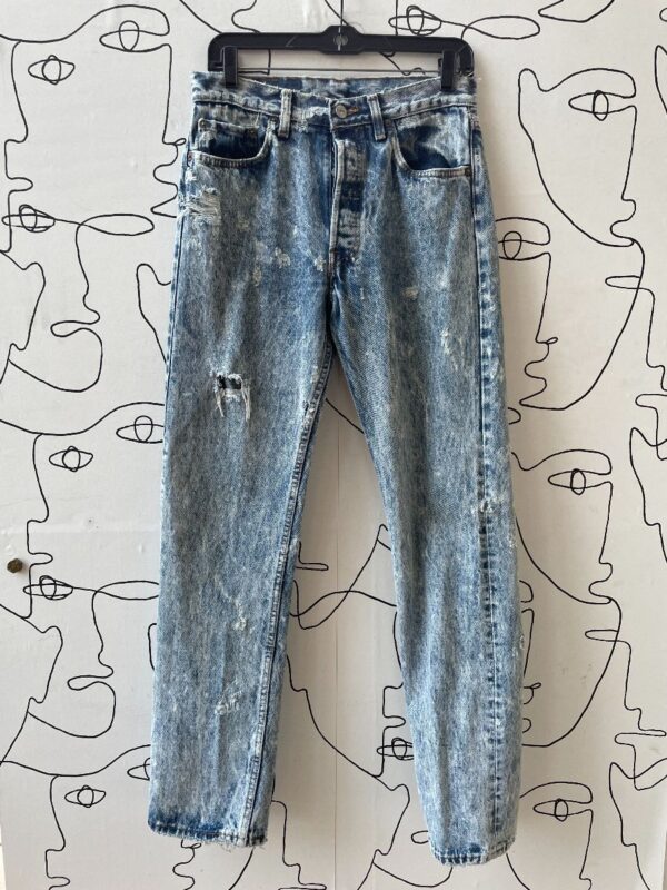 product details: CRAZY 1990S ACID WASH SUPER DISTRESSED BUTTON FLY JEANS photo