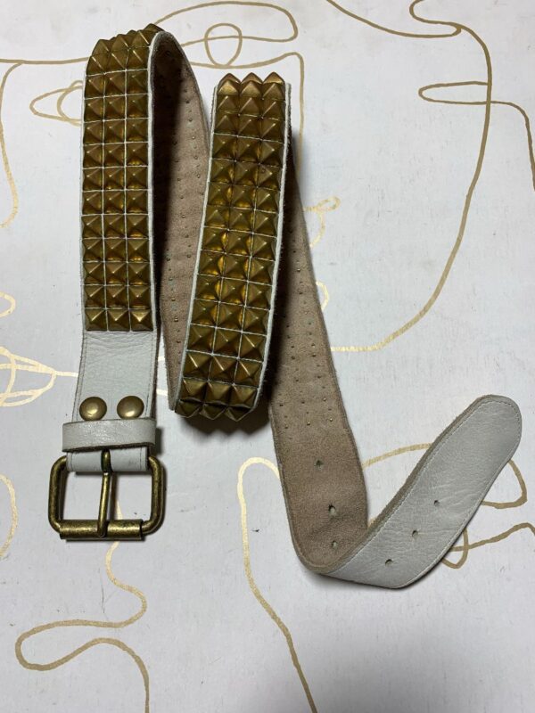 product details: Y2K WIDE LEATHER BELT WITH THICK PYRAMID GOLD STUDS THOUGHOUT photo