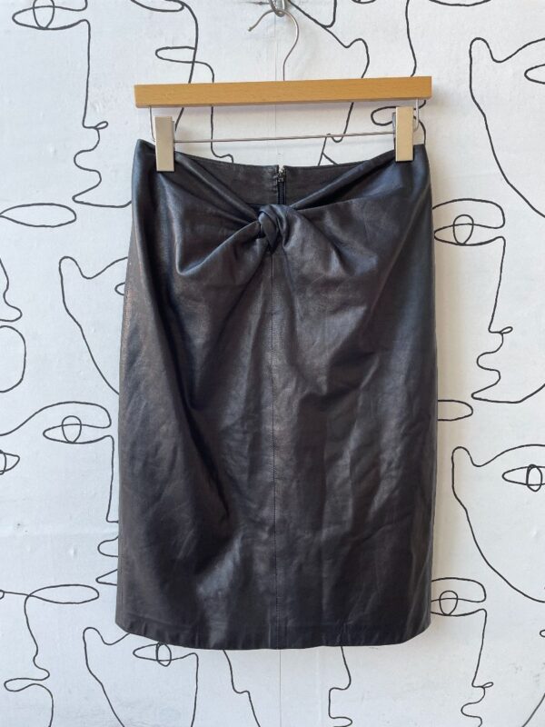 product details: 1990S YSL BUTTER LEATHER SKIRT RUCHED KNOT DETAILING photo
