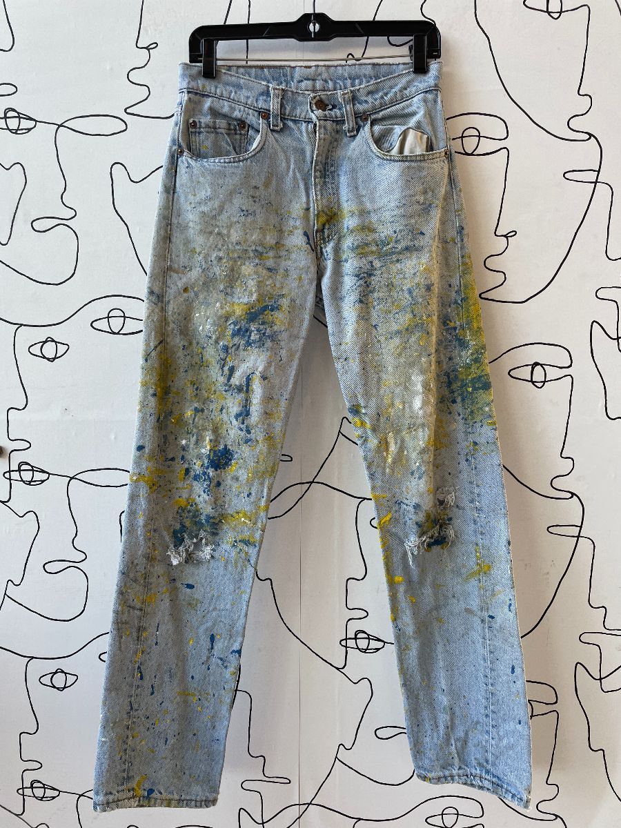 Vintage Levis Custom Blue & Yellow Paint Ascents Light Wash Distressed  Denim Jeans | Boardwalk Vintage