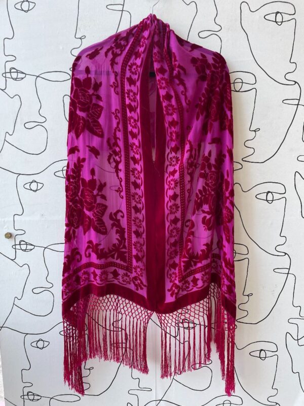 product details: FLORAL VELVET BURNOUT SHAWL WITH TASSEL TRIM photo