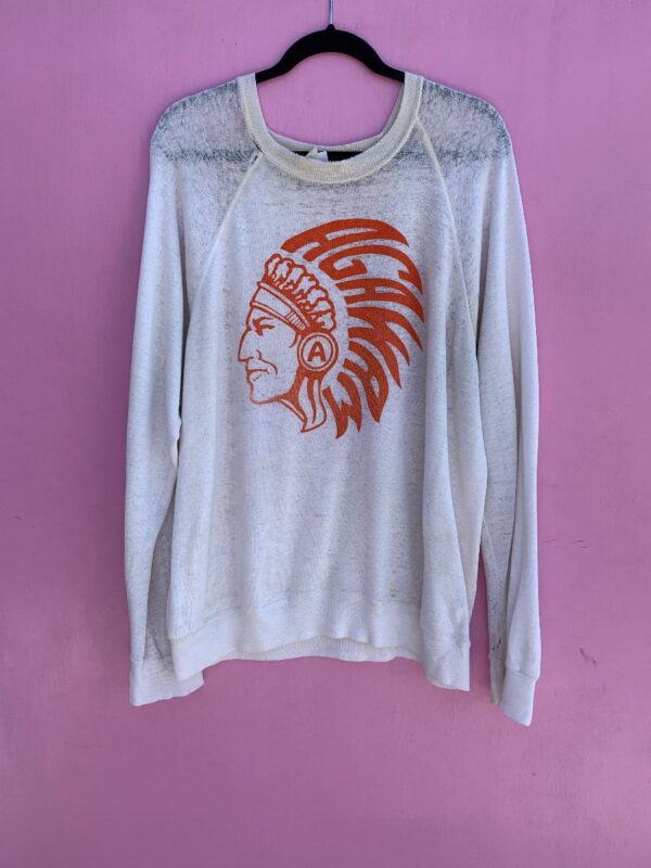 product details: RADICAL THREADBARE AGAWAM NATIVE GRAPHIC ON FRONT PULL OVER SWEATSHIRT AS-IS photo