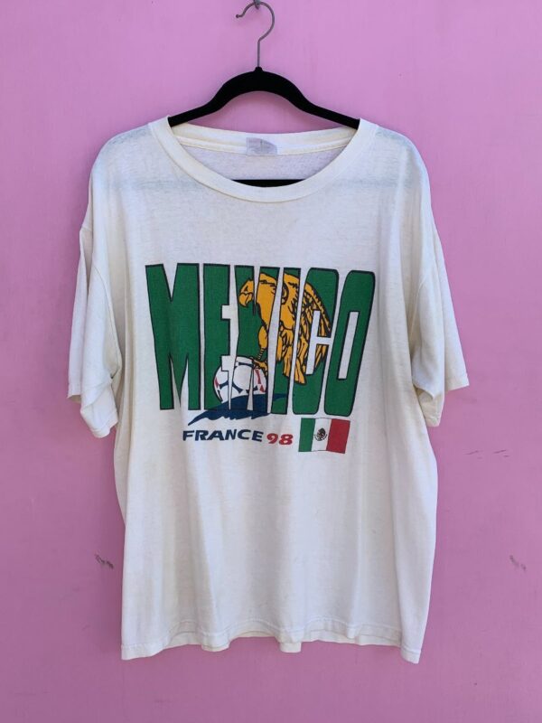 product details: AS-IS SUN STAINED FRANCE 1998 WORLD CUP TEAM MEXICO GRAPHIC T-SHIRT photo